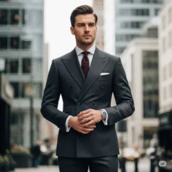 Tailored Double-Breasted Suit – Deep Charcoal